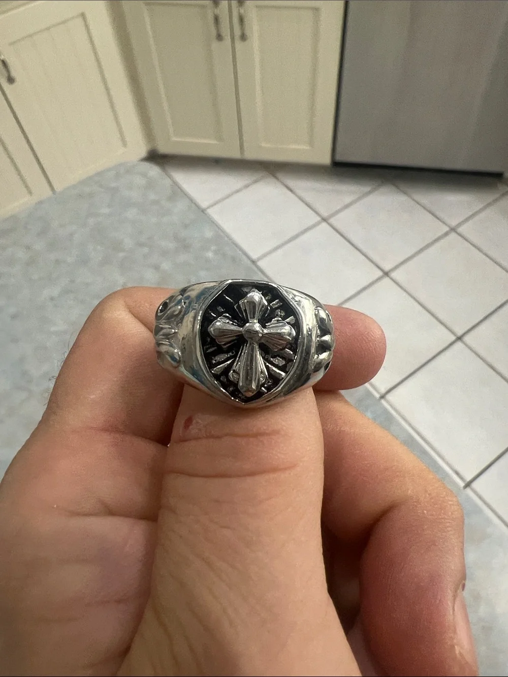 Sterling Silver Cross Signet Ring - Black and Silver